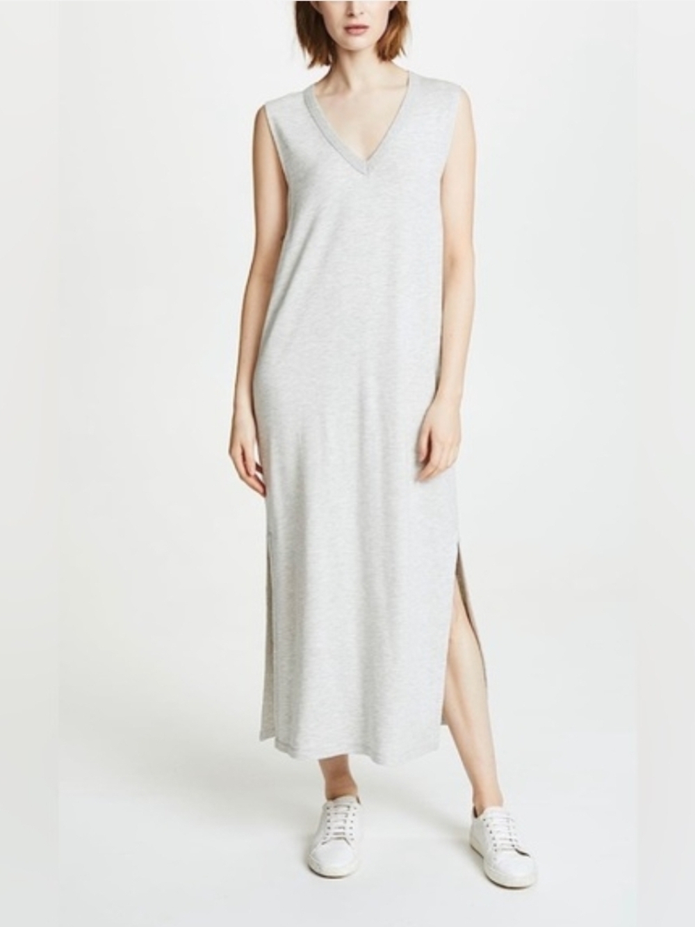 Rag & Bone Phoenix Vee Midi Dress Heather Grey Sleeveless V-Neck Minimal Chic S